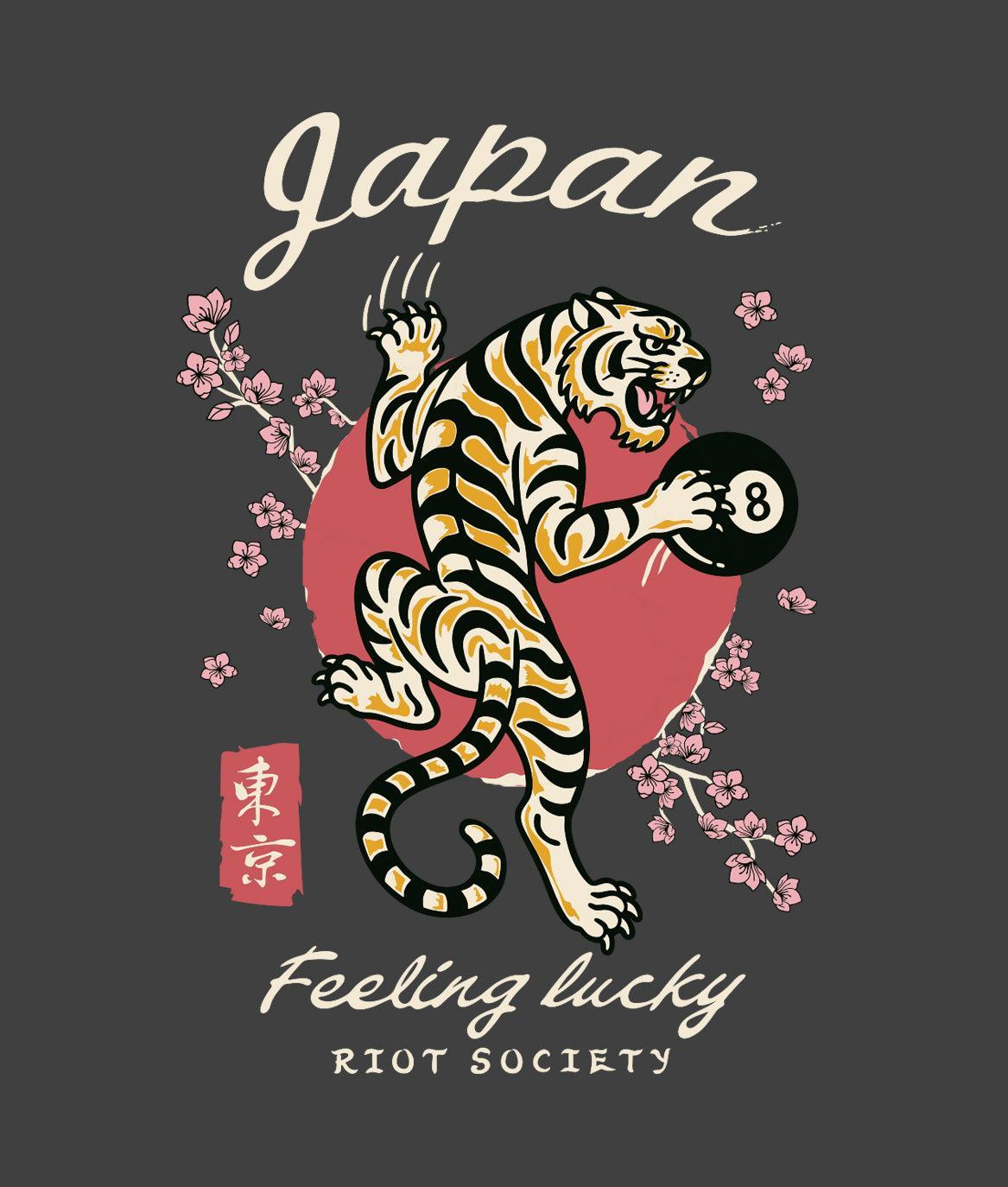 Japan Feeling Lucky Tiger Puff Premium Wash Mens T-Shirt - - Riot Society