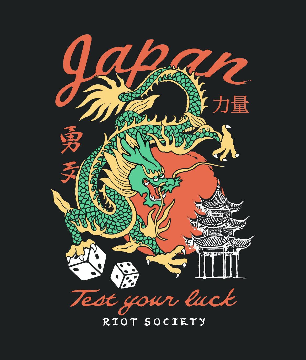 Japan Test Your Luck Dragon Puff Premium Wash Mens T-Shirt - - Riot Society