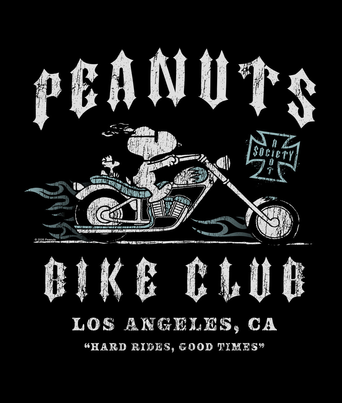 Peanuts Snoopy Bike Club Distressed Heavyweight Boxy Mens T-Shirt - Jet Black - - Riot Society