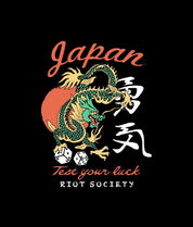 Japan Test Your Luck Dragon Puff Mens Long Sleeve T-Shirt - Black - - Riot Society