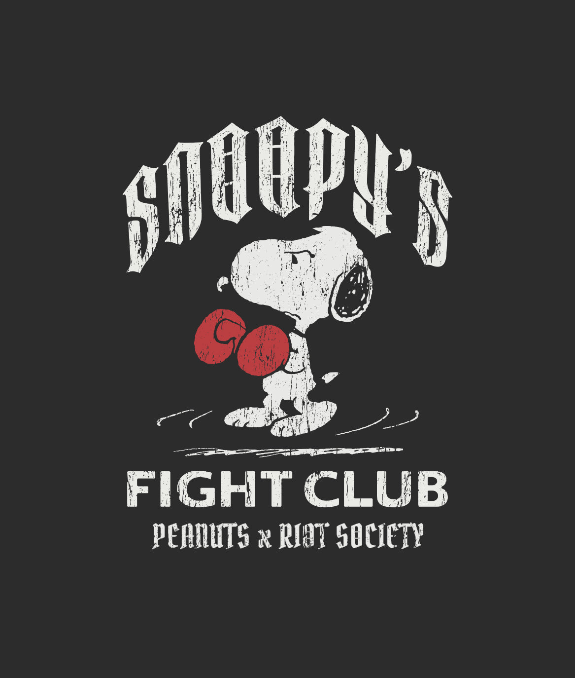 Peanuts Snoopy's Fight Club Undefeated Distressed Heavyweight Boxy Mens T-Shirt - Vintage Black - - Riot Society