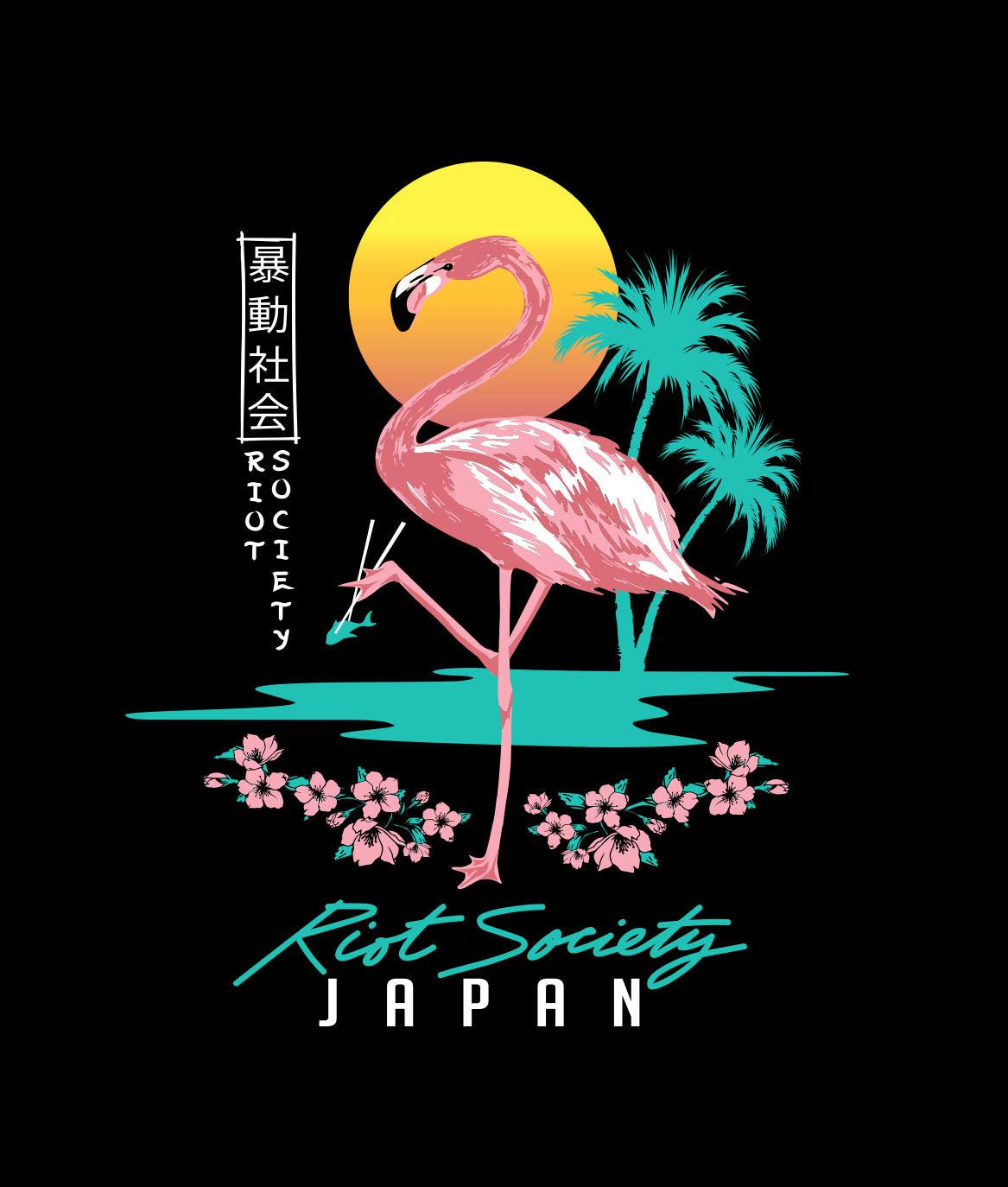 Flamingo Blossom T-Shirt Sleeve Society Clothing Riot Long | Mens 2.0