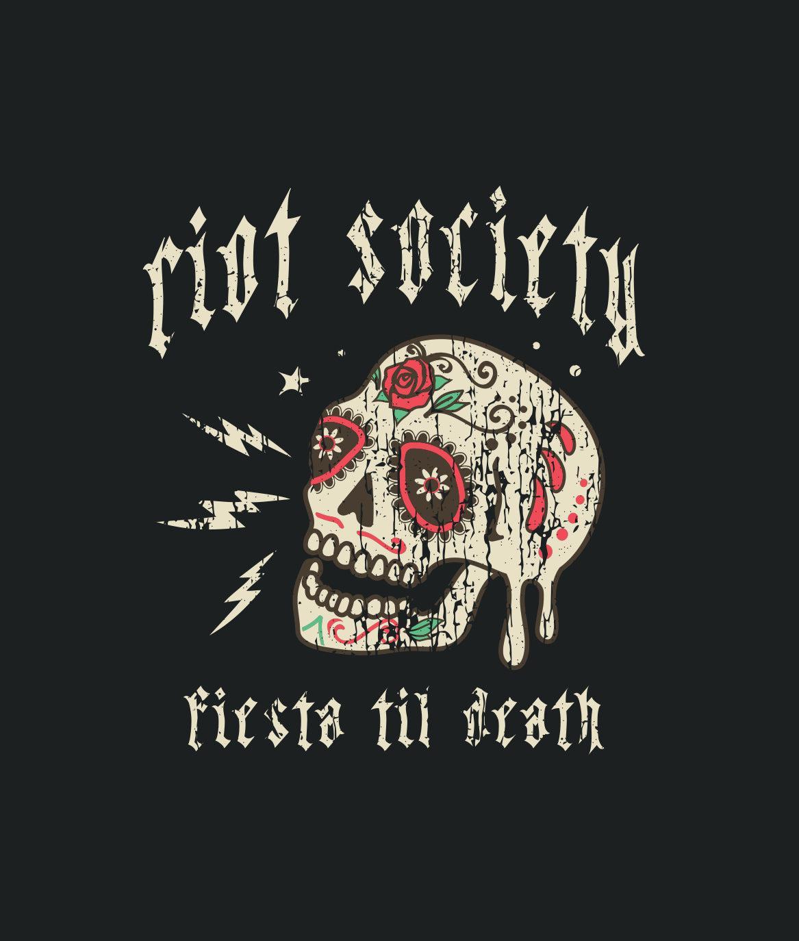 Fiesta Til Death Skull Distressed Mens T-Shirt - - Riot Society