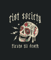 Fiesta Til Death Skull Distressed Mens T-Shirt - - Riot Society