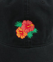 Hibiscus Embroidered Dad Hat - Black