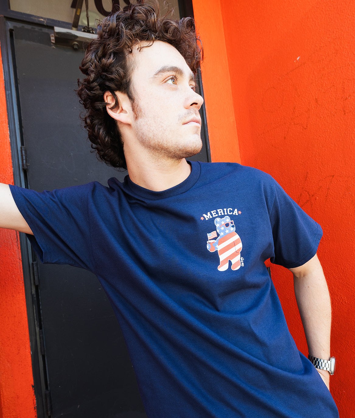 Merica Riot Bear Mens T-Shirt - Navy