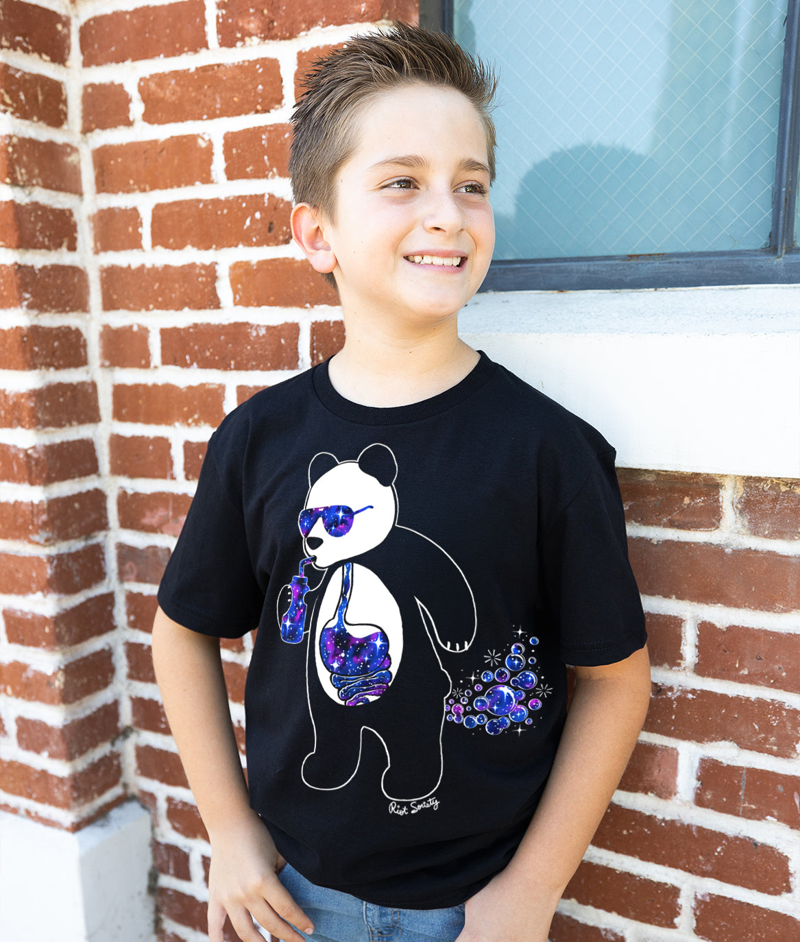 Panda Skeleton Space Bubbles Boys Tee