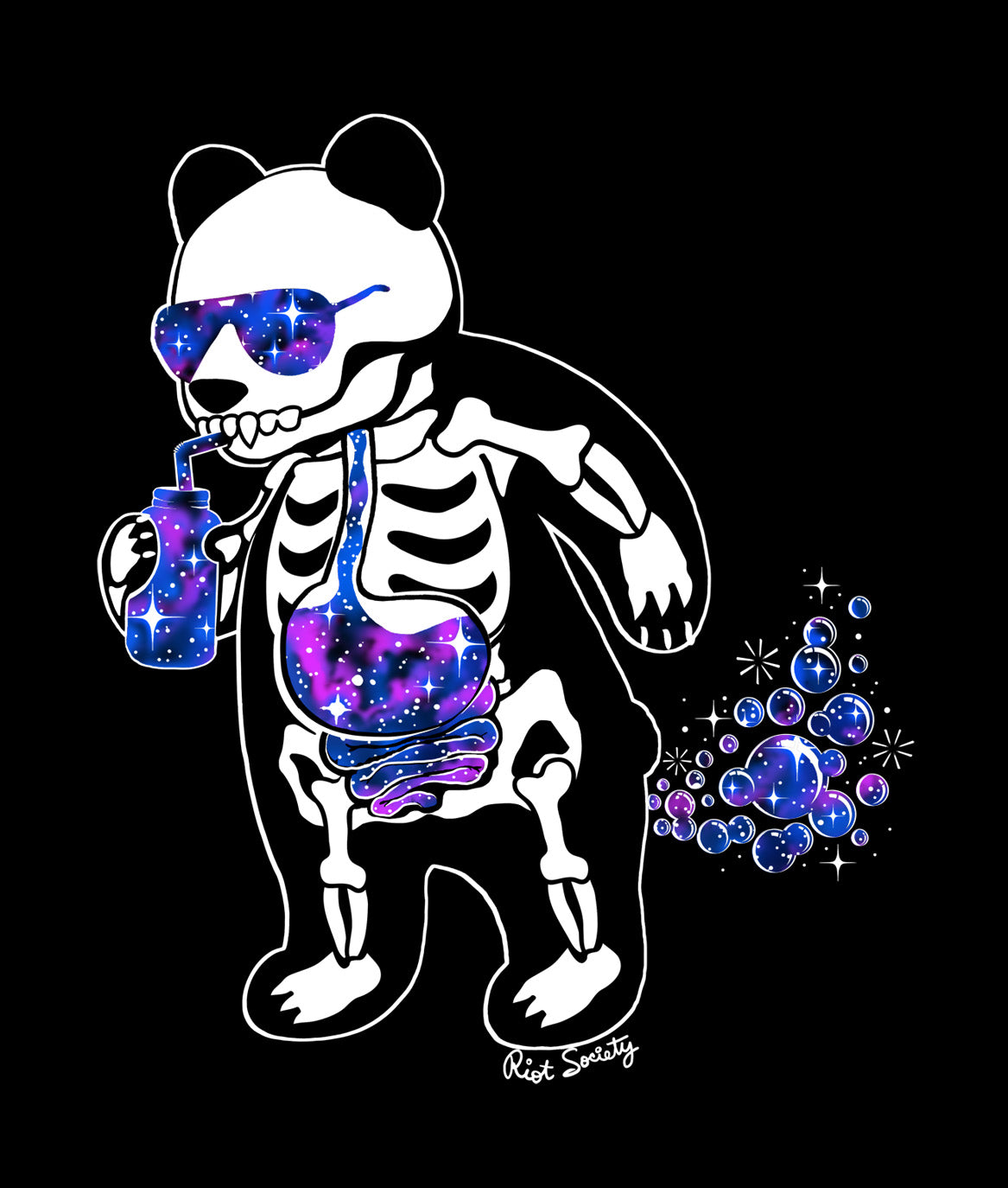 Panda Skeleton Space Bubbles Boys Tee