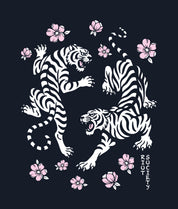 Tiger Cherry Blossoms Girls Tee - Navy