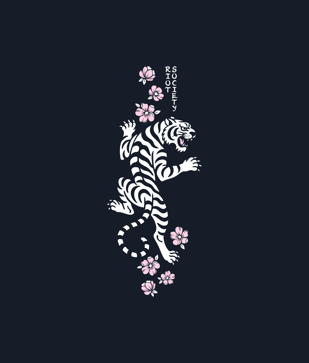Tiger Cherry Blossoms Girls Tee - Navy