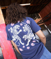 Tiger Cherry Blossoms Puff Boyfriend Tee - Navy