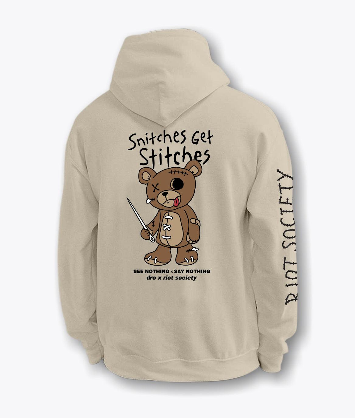 Dro x Riot Society Snitches Get Stitches Mens Hoodie - S - Riot Society