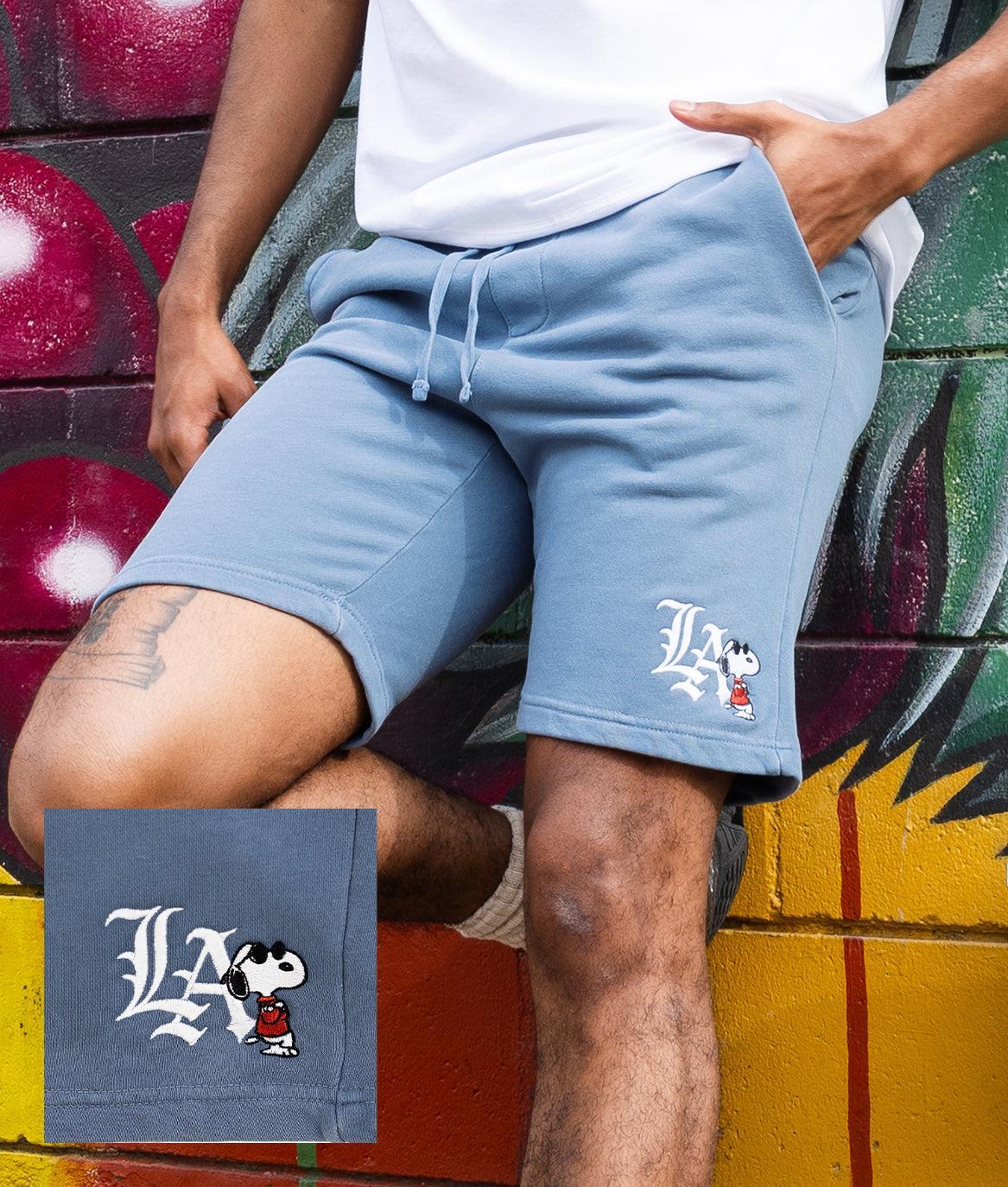 Peanuts Snoopy LA Chill Embroidered Mens Fleece Shorts - S - Riot Society
