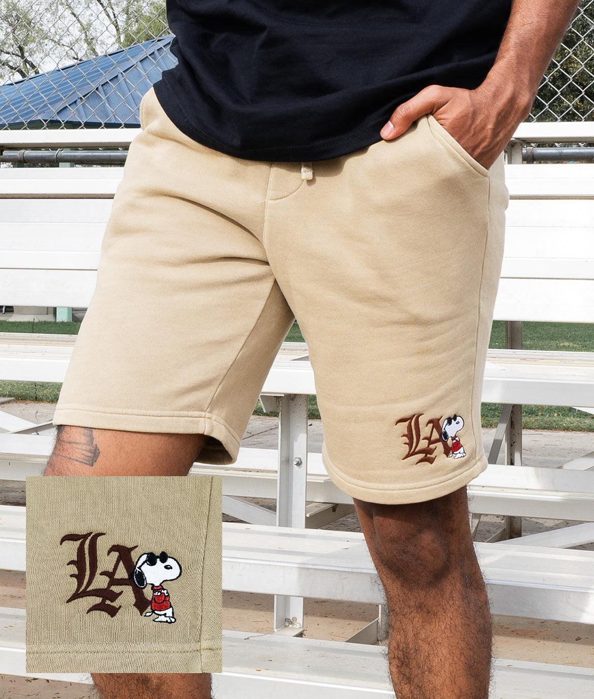 Peanuts Snoopy LA Chill Embroidered Mens Fleece Shorts - S - Riot Society