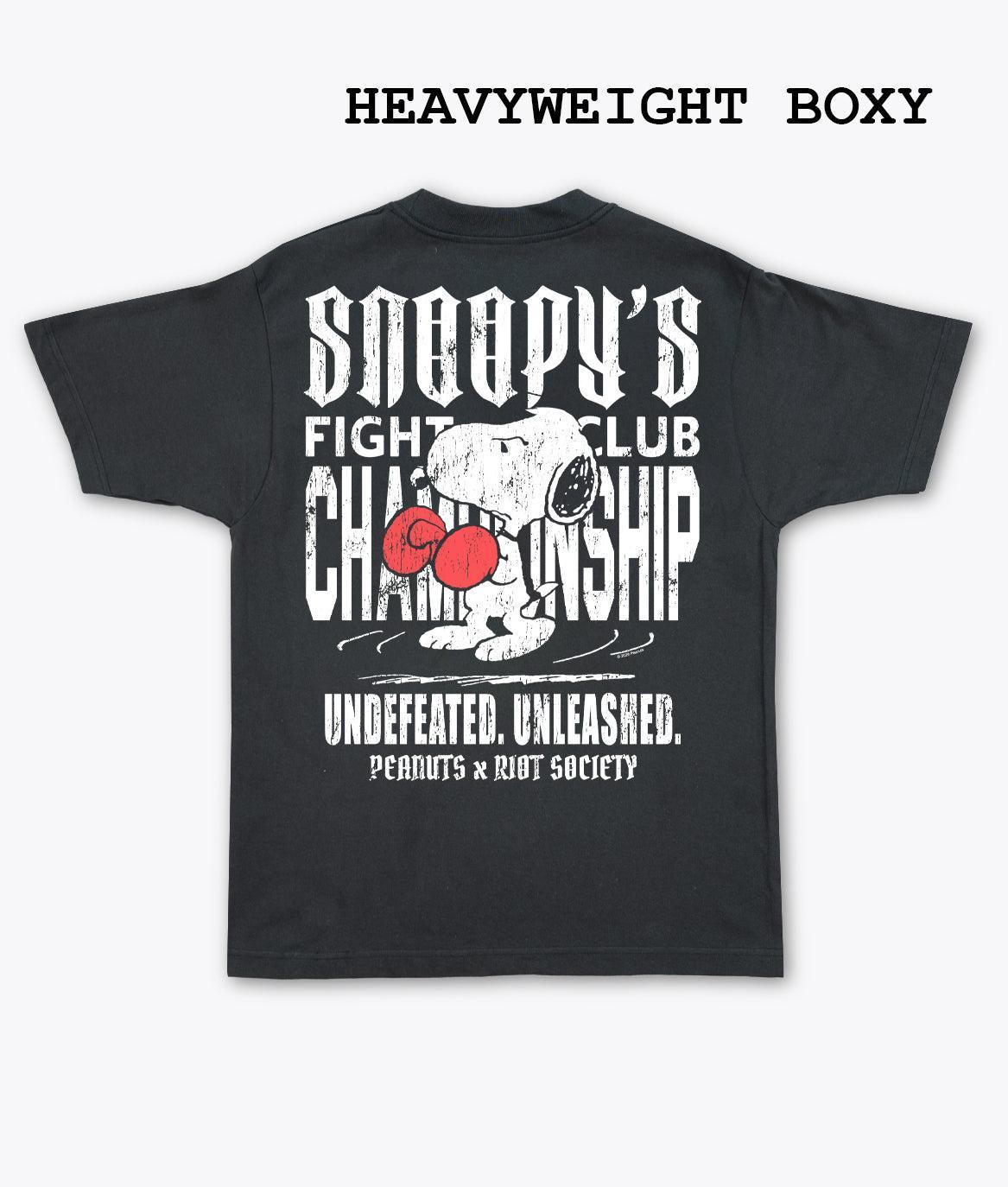 Peanuts Snoopy's Fight Club Undefeated Distressed Heavyweight Boxy Mens T-Shirt - S - Riot Society