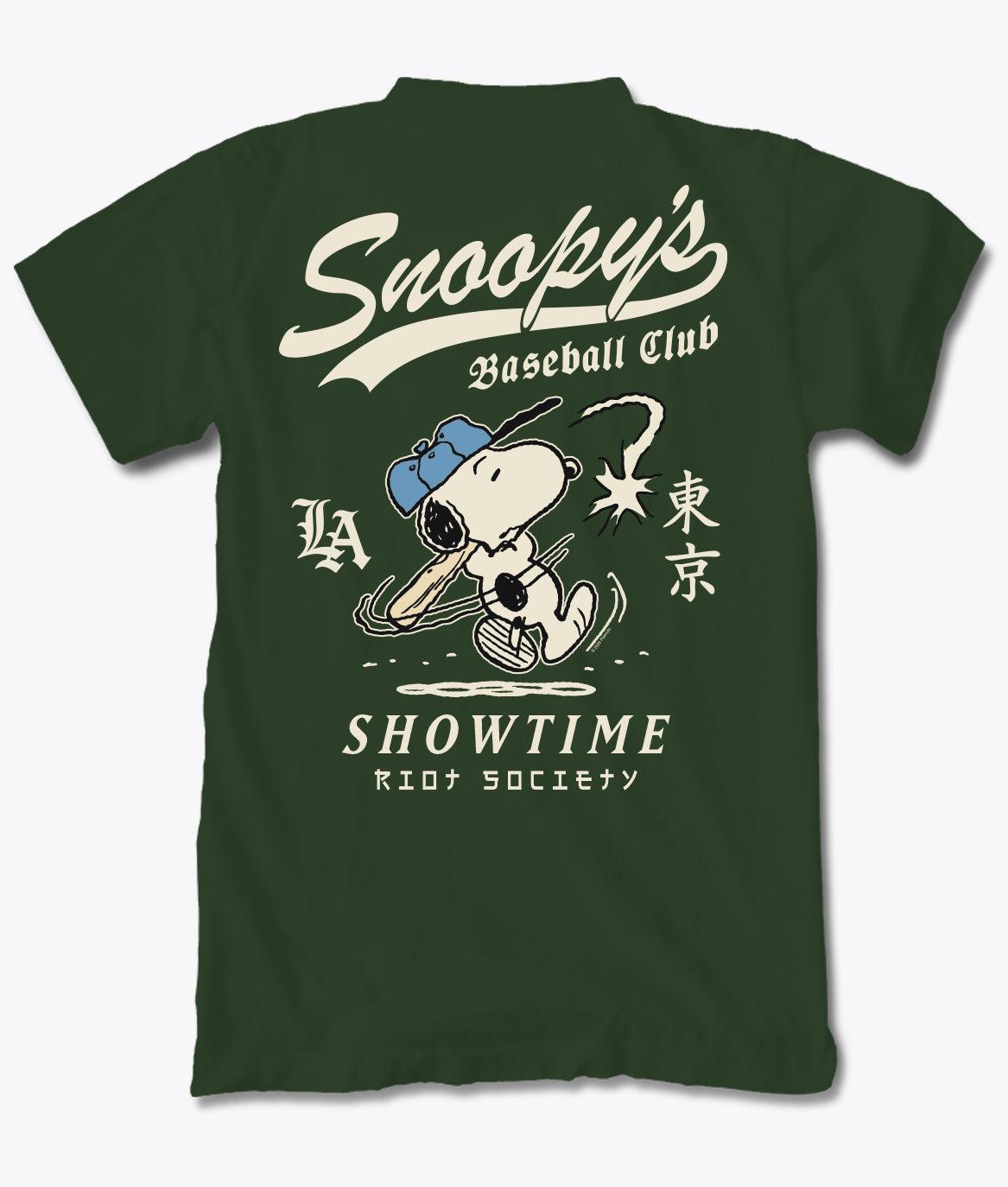 Peanuts Snoopy's Baseball Club Showtime Mens T-Shirt - Forest Green - S - Riot Society