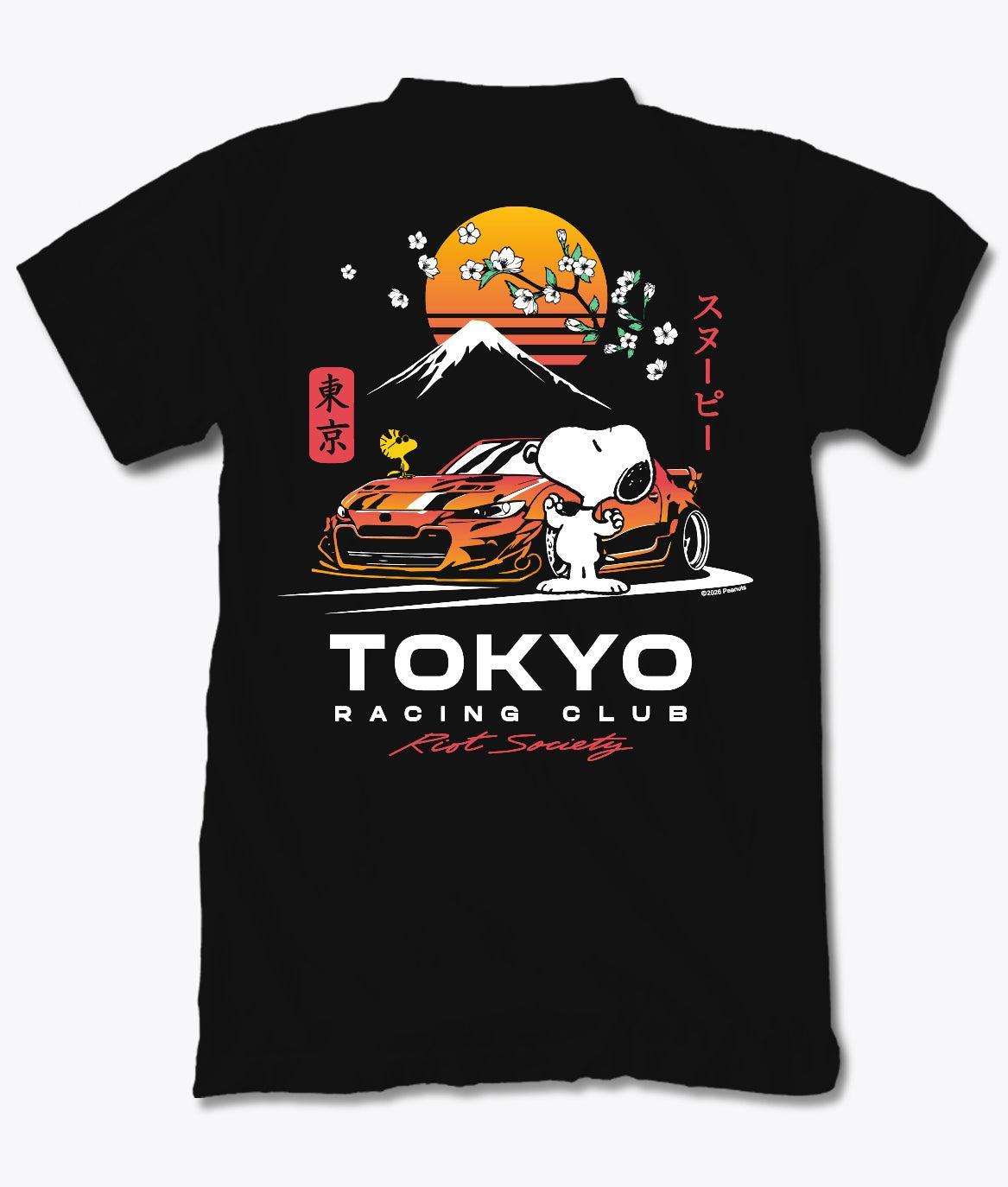 Peanuts Snoopy & Woodstock Tokyo Racing Club Mens T-Shirt - Black - S - Riot Society