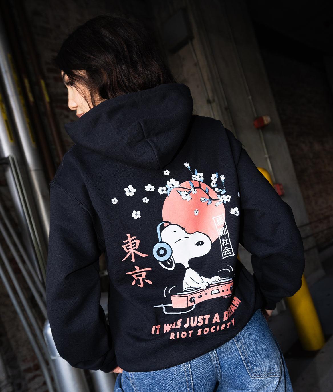 Peanuts Snoopy Japan DJ Womens Hoodie - Black - S - Riot Society