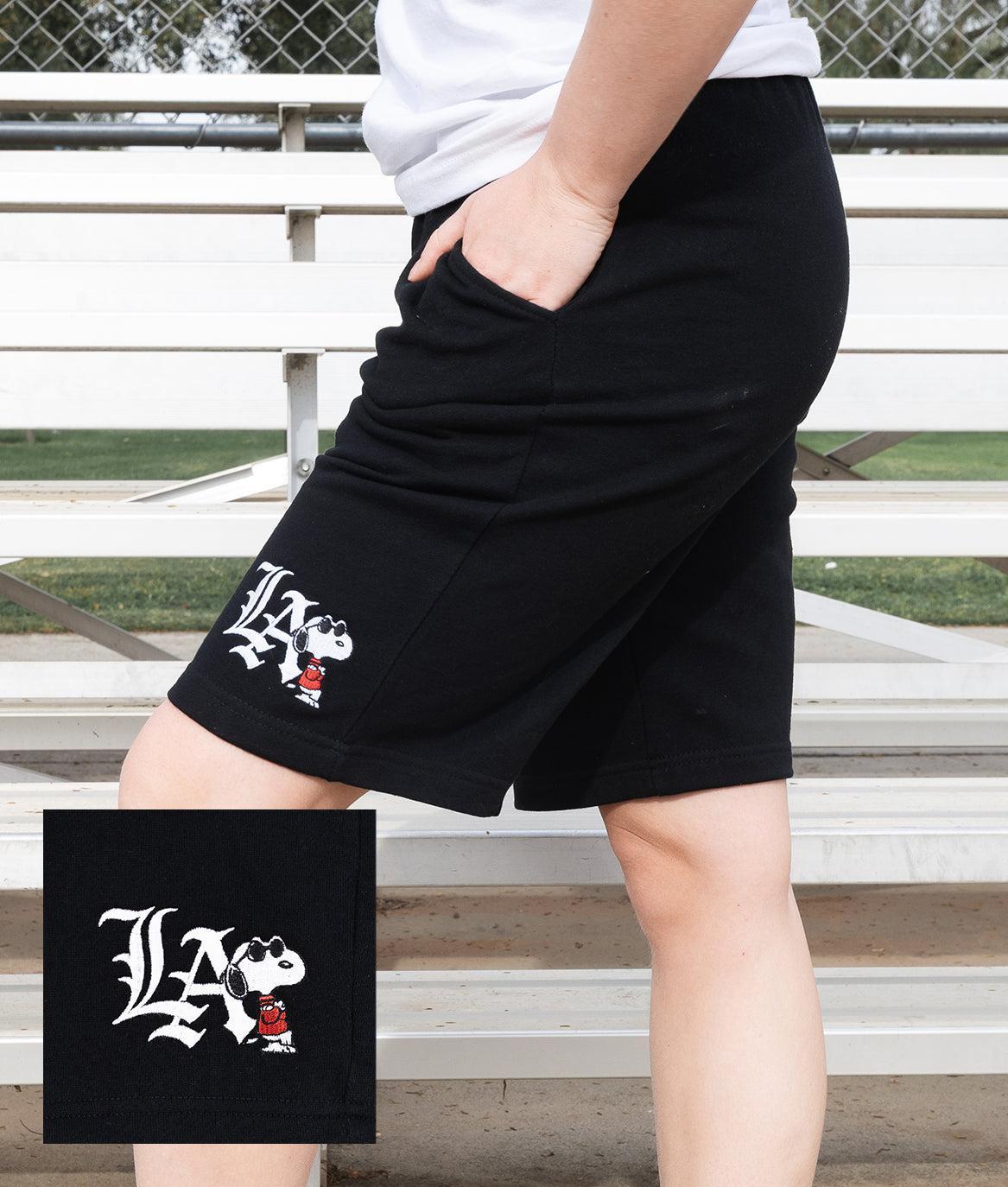 Peanuts Snoopy LA Chill Embroidered Unisex Fleece Shorts - S - Riot Society