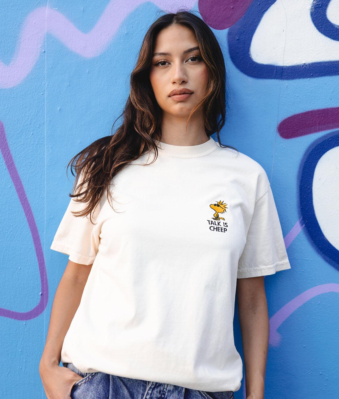 Peanuts Woodstock Talk is Cheep Embroidered Boyfriend Tee - S - Riot Society