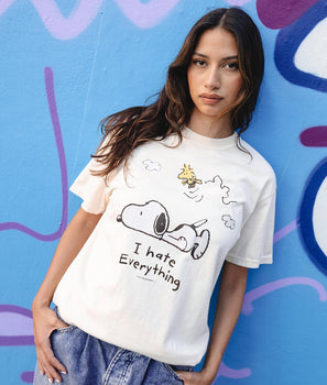 Peanuts Snoopy & Woodstock I Hate Everything Boyfriend Tee - S - Riot Society