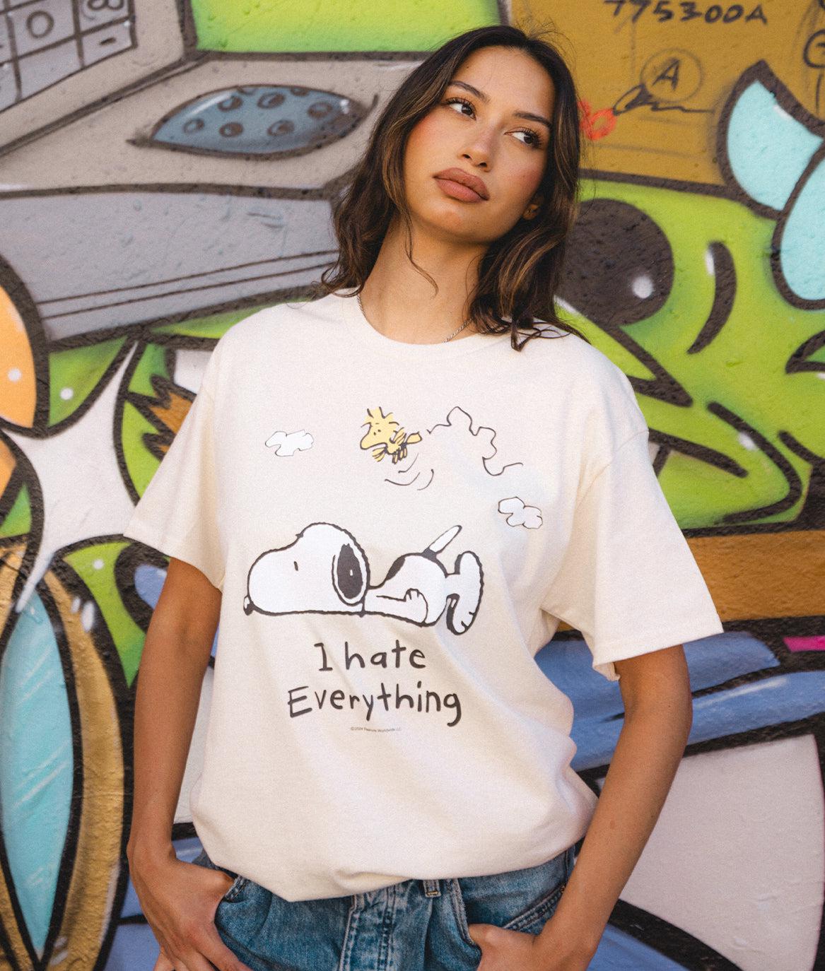 Peanuts Snoopy & Woodstock I Hate Everything Womens Tee - S - Riot Society