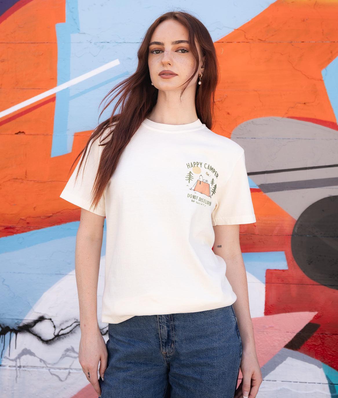 Peanuts Snoopy Happy Camper Boyfriend Tee - S - Riot Society