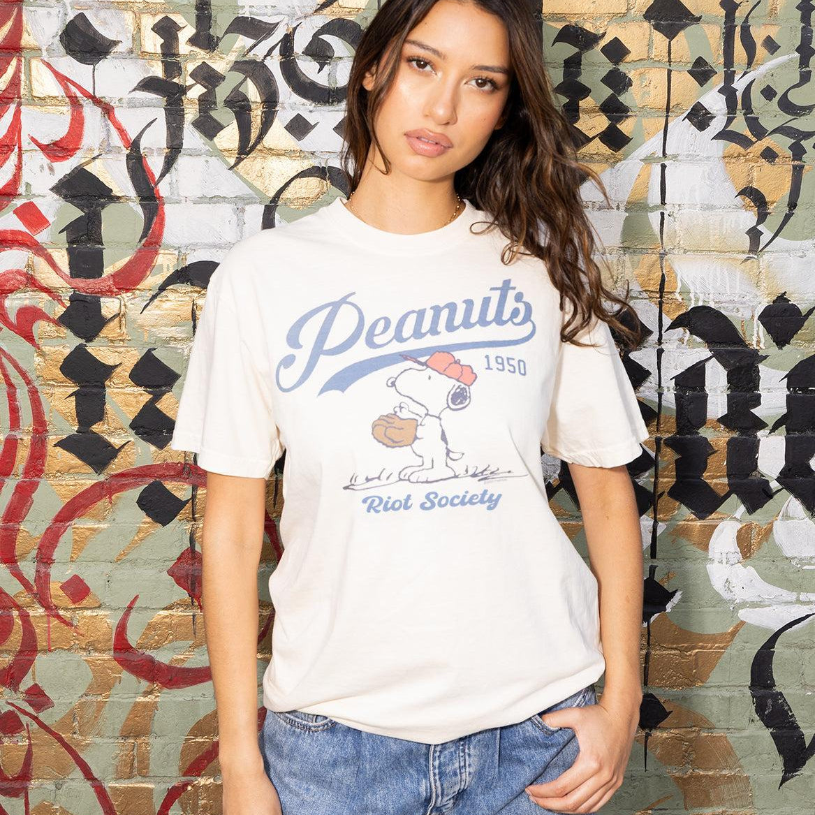 Peanuts Snoopy Baseball Boyfriend Tee - S - Riot Society