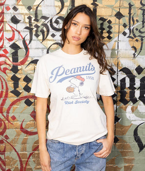 Peanuts Snoopy Baseball Boyfriend Tee - S - Riot Society