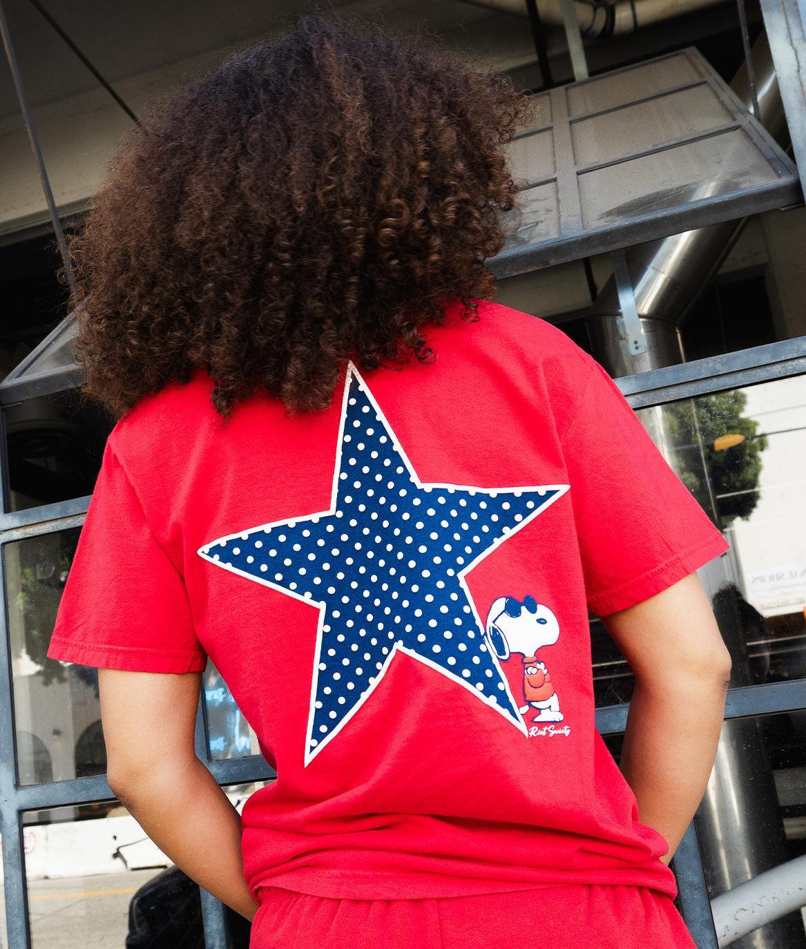 Peanuts Snoopy USA Puff Boyfriend Tee - Red - S - Riot Society