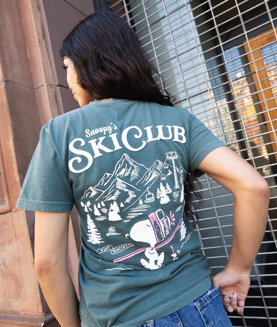 Peanuts Snoopy's Ski Club Puff Boyfriend Tee - Blue Spruce - S - Riot Society