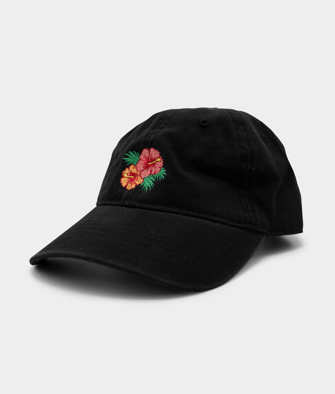 Hibiscus Embroidered Dad Hat - Black - OS - Riot Society
