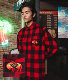 Native Buffalo Embroidered Mens Premium Yarn-Dyed Long Sleeve Flannel Shirt - S - Riot Society