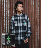 Cactus Skull Embroidered Mens Premium Yarn-Dyed Long Sleeve Flannel Shirt - S - Riot Society