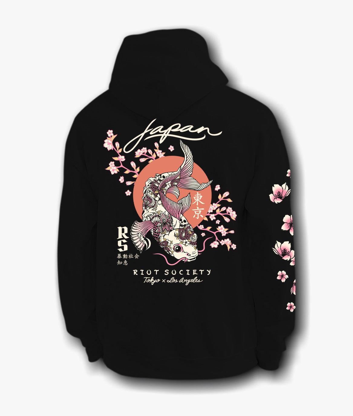 Japan Koi Tattoo Blossom Mens Hoodie - S - Riot Society
