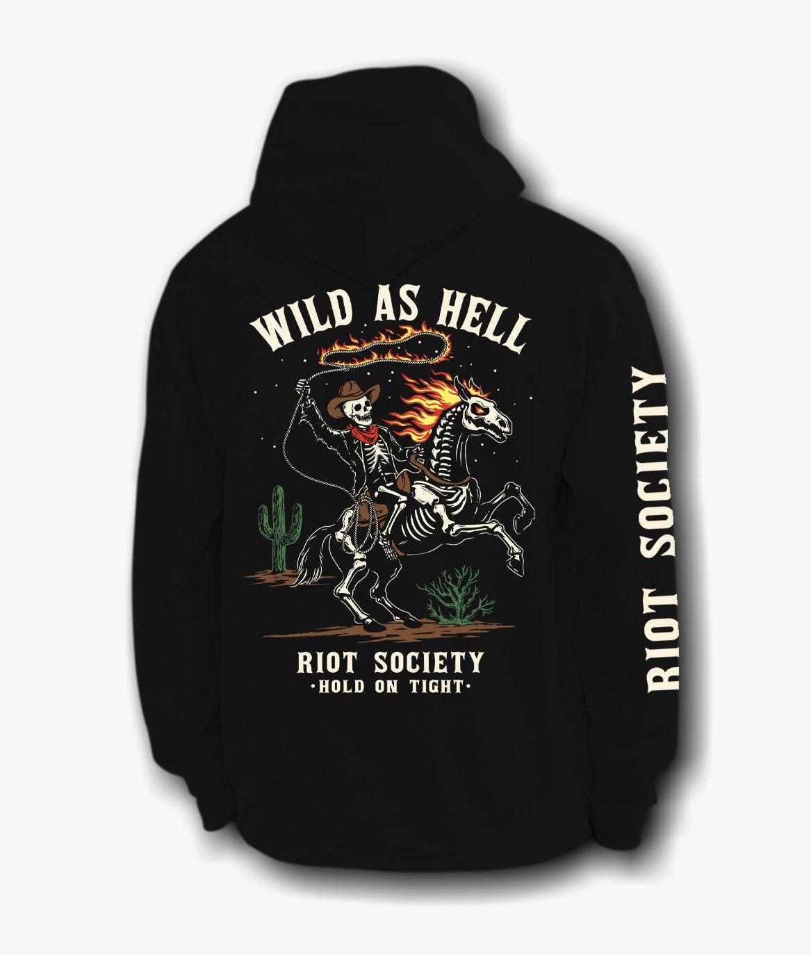 Wild As Hell Cowboy Skeleton Mens Hoodie - S - Riot Society
