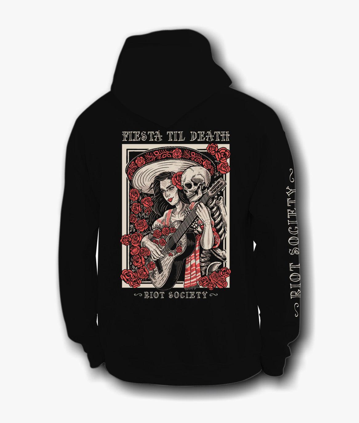 Fiesta Til Death Skeleton Poster Mens Hoodie - Black - S - Riot Society