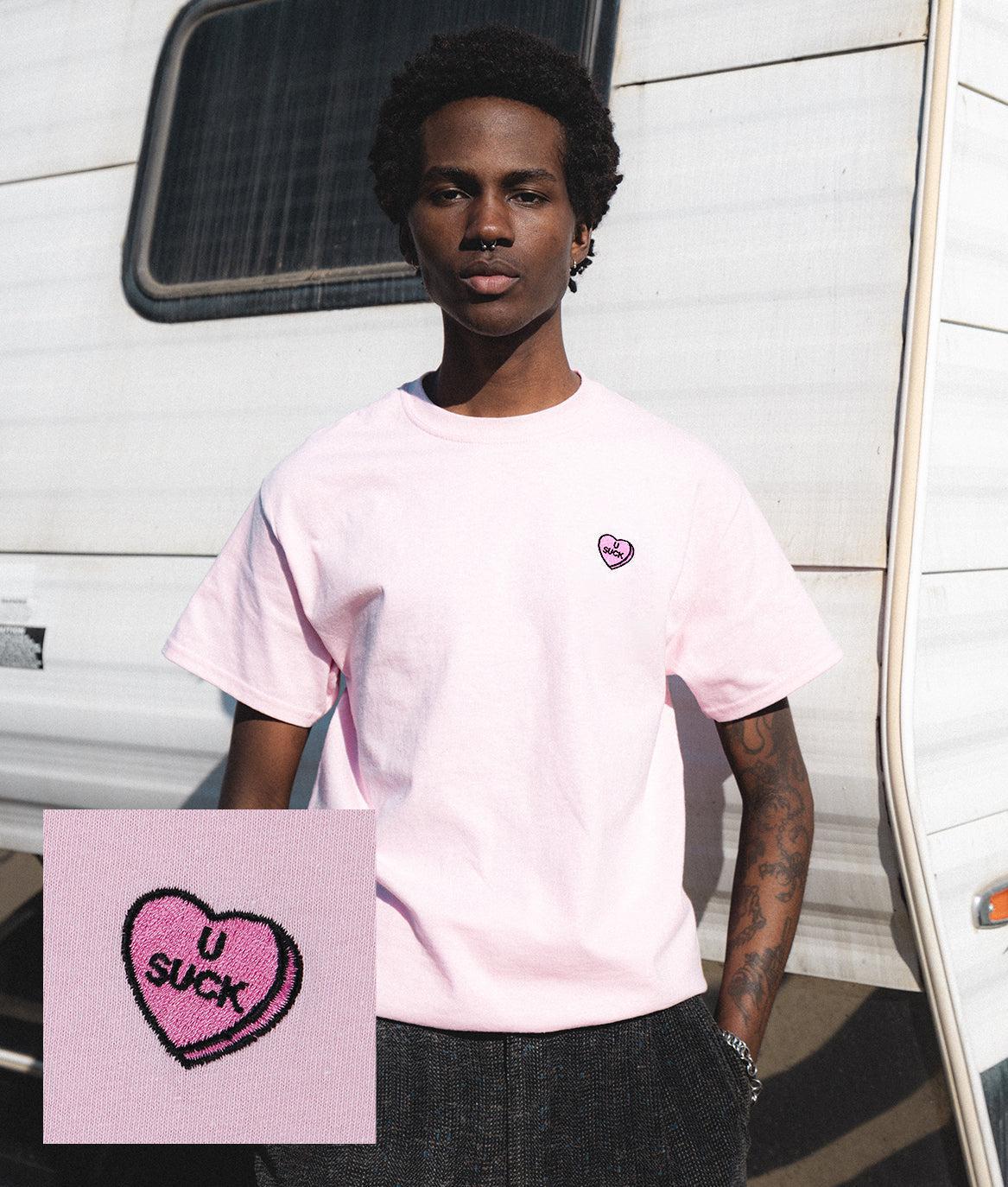 U Suck Candy Heart Embroidered Mens T-Shirt - S - Riot Society