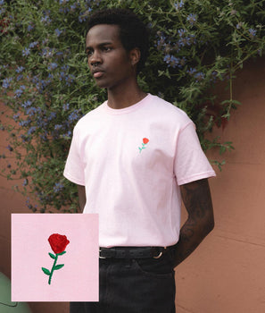 Rose Embroidered Mens T-Shirt - S - Riot Society