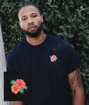 Hibiscus Embroidered Mens T-Shirt - S - Riot Society