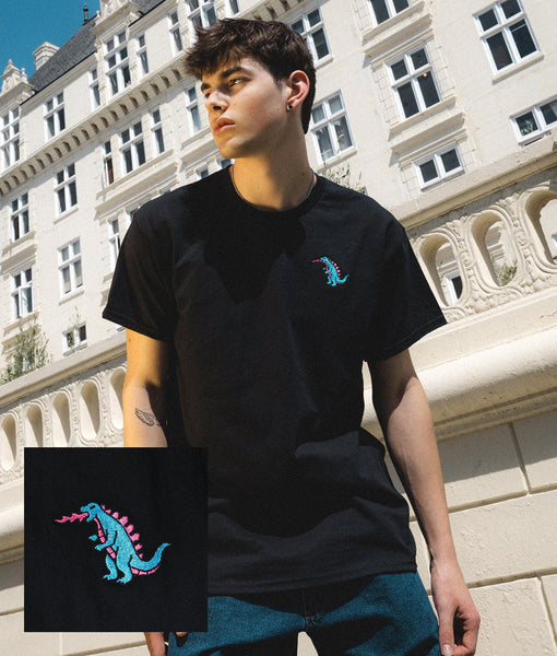 Godzilla Kaiju Embroidered Mens T-Shirt - Black – Riot Society