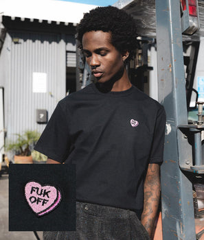 Fuk Off Candy Heart Embroidered Mens T-Shirt - S - Riot Society