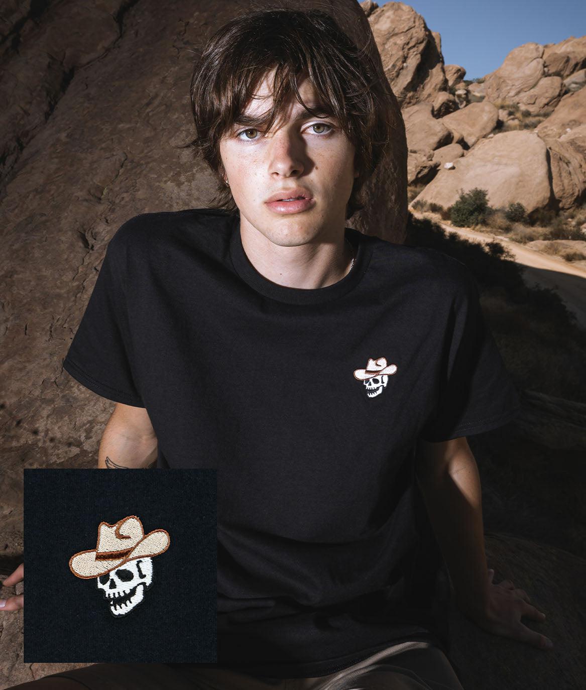 Skull Cowboy Embroidered Mens T-Shirt - S - Riot Society