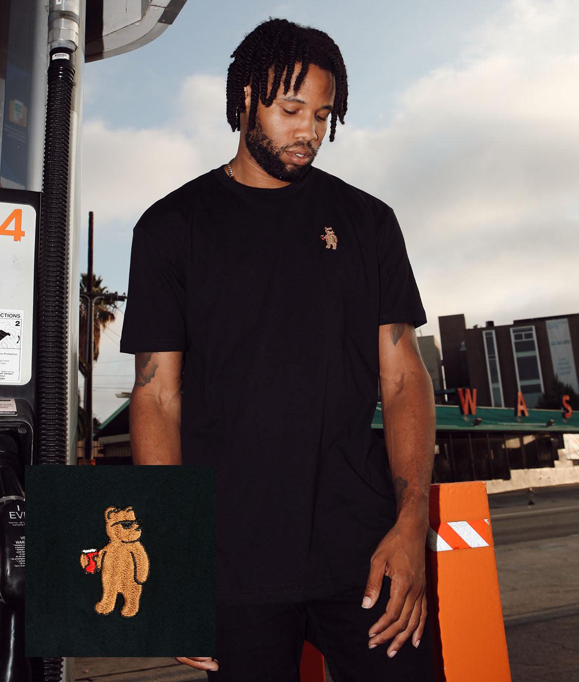 Riot Bear Embroidered Mens T-Shirt - S - Riot Society