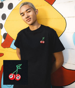8 Ball Cherries Embroidered Mens T-Shirt - S - Riot Society