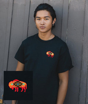 Native Buffalo Embroidered Mens T-Shirt - S - Riot Society