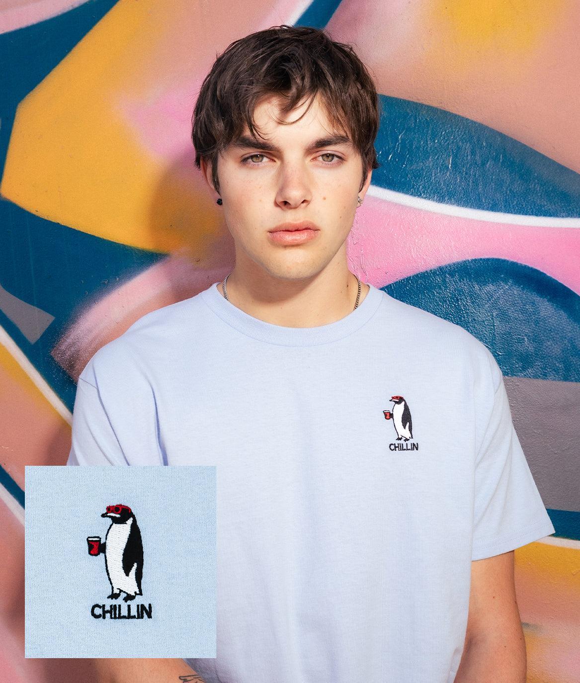 Chillin Penguin Embroidered Mens T-Shirt - S - Riot Society