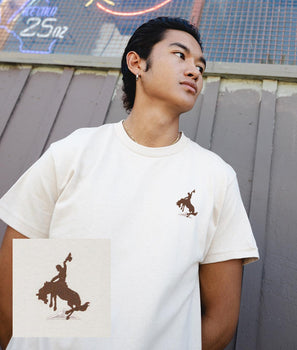 Bucking Bronco Cowboy Embroidered Mens T-Shirt - S - Riot Society