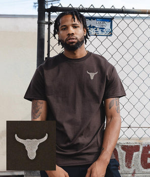 Bull Skull Embroidered Mens T-Shirt - S - Riot Society