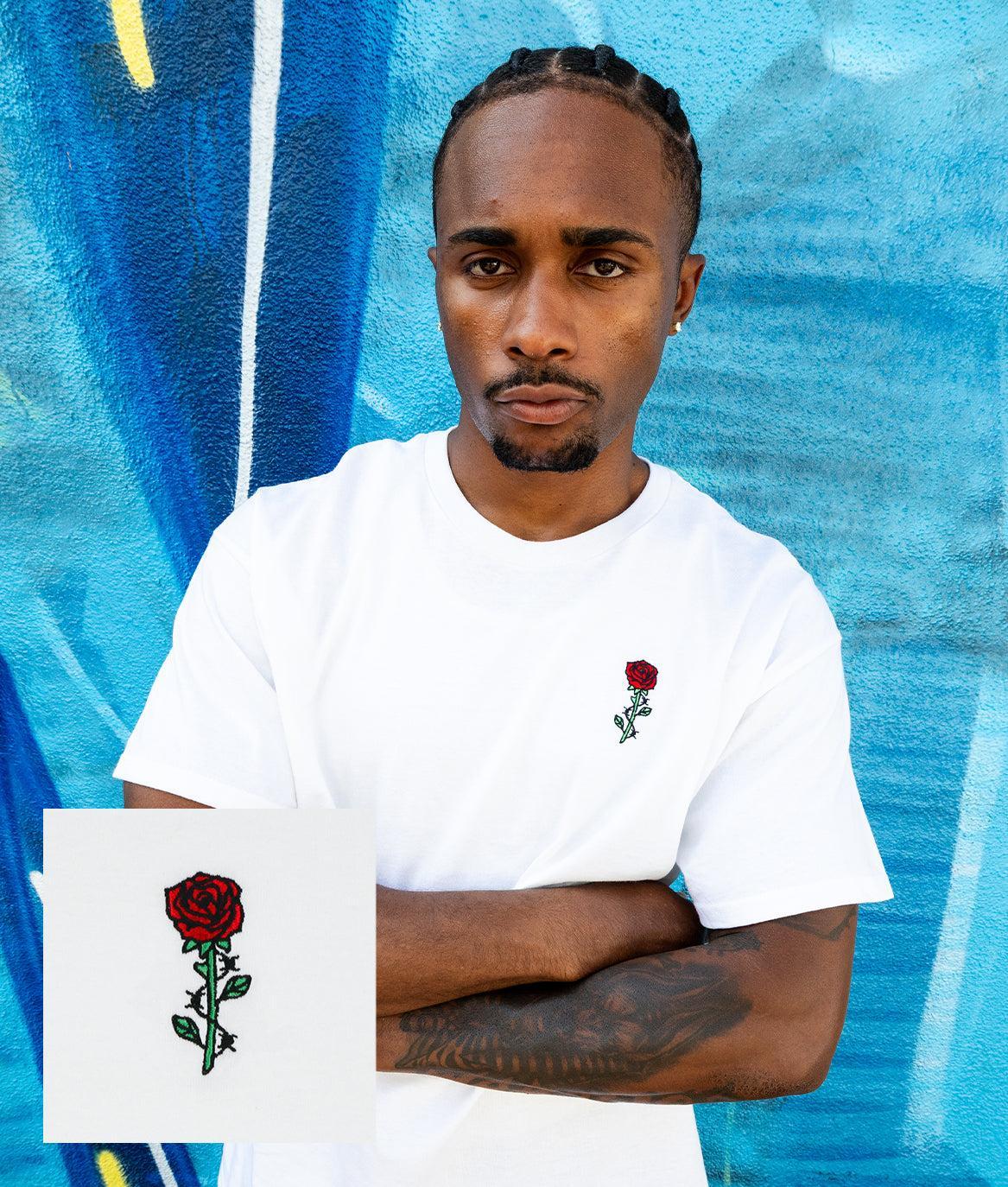 Barbed Wire Rose Embroidered Mens T-Shirt - S - Riot Society